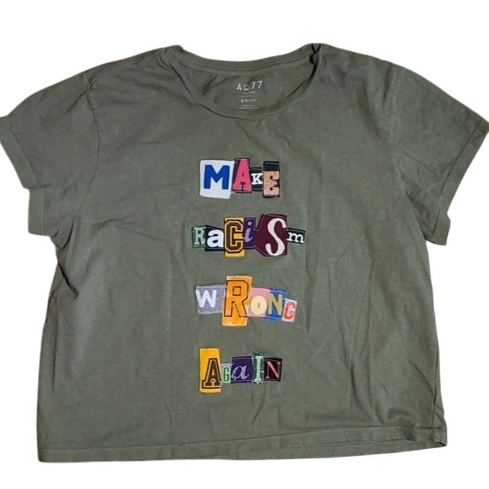 Make Racism Wrong Again Reworked Short Sleeve Cotton Tee Tshirt Top-Small